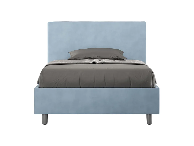 Lit 1 place et demi avec sommier rembourré 120x200 microfibre bleu clair Adele