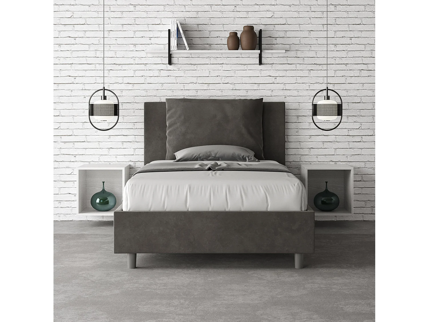 Lit 1 place et demi avec sommier rembourré 120x190 microfibre gris Antea