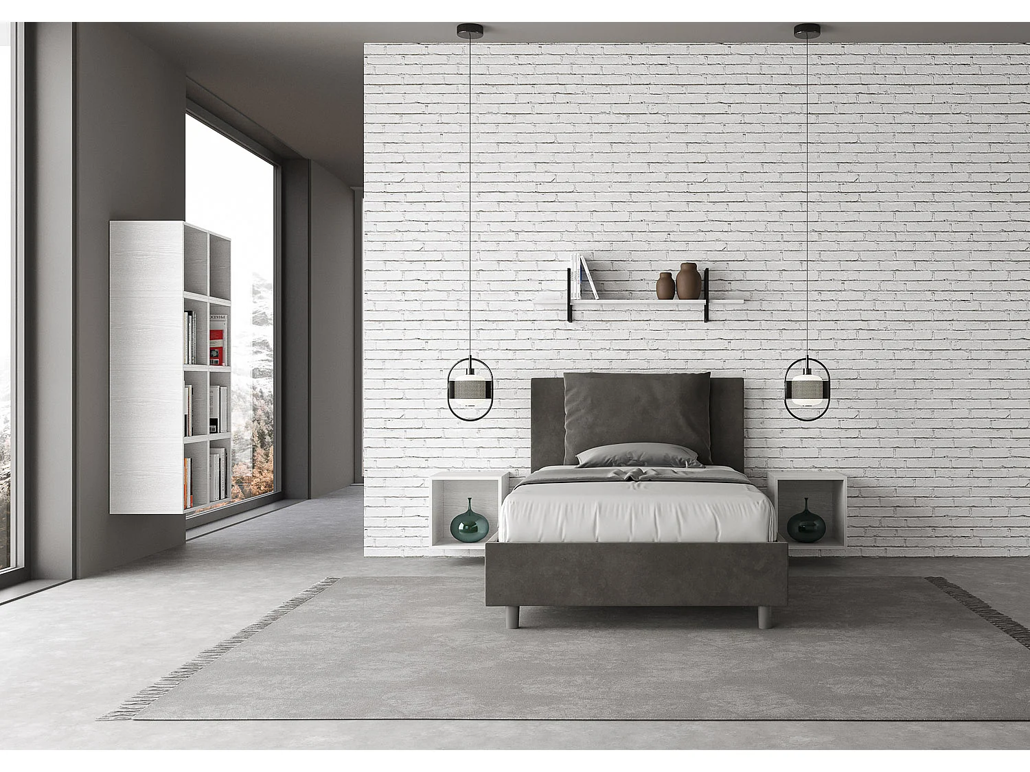Lit 1 place et demi avec sommier rembourré 120x190 microfibre gris Antea