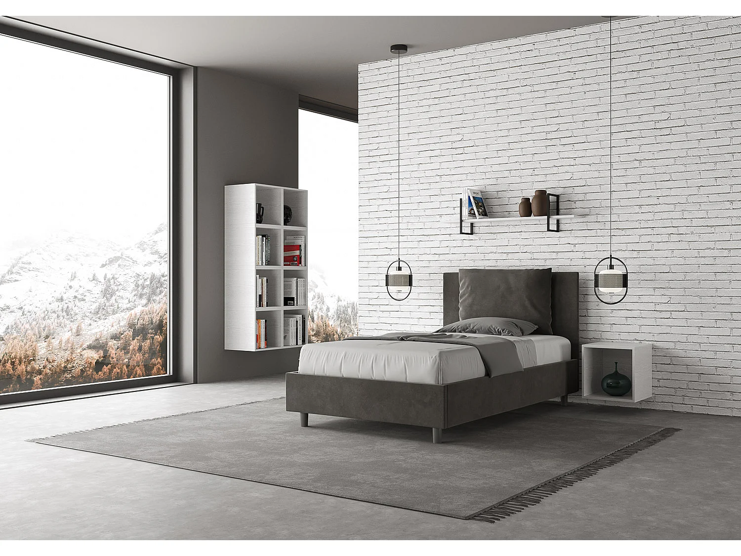 Lit 1 place et demi avec sommier rembourré 120x190 microfibre gris Antea