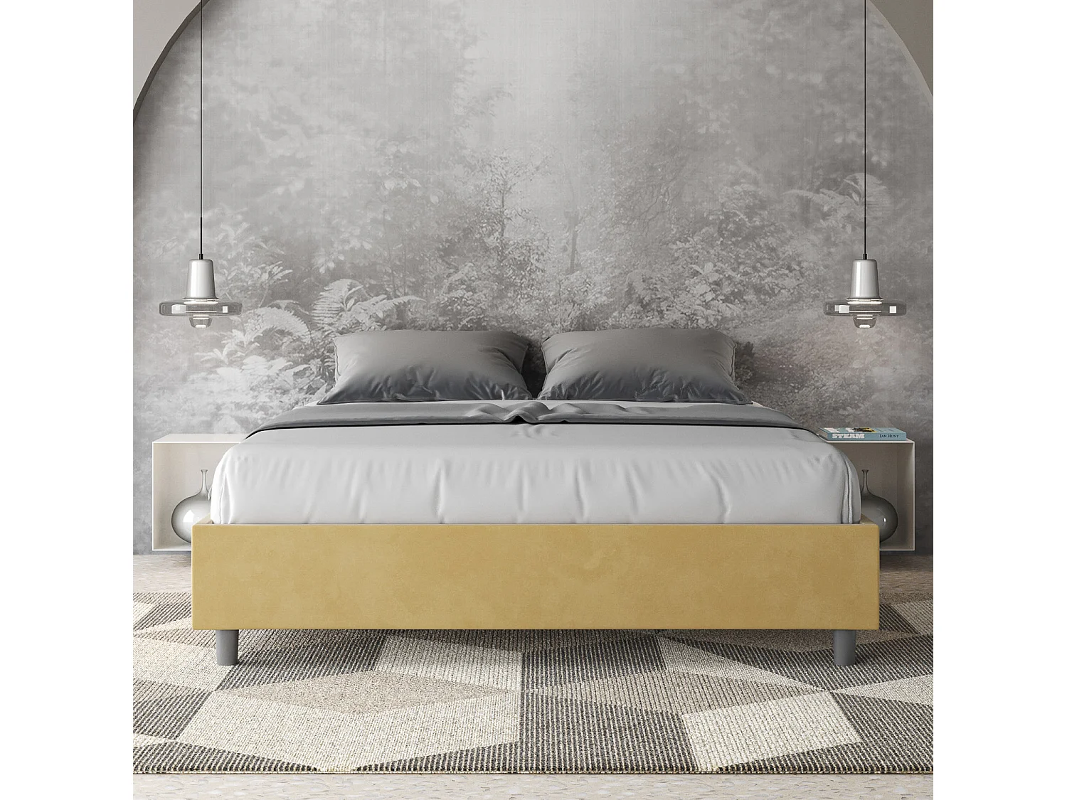 Letto senza rete imbottito 160x190 microfibra ocra Azelia