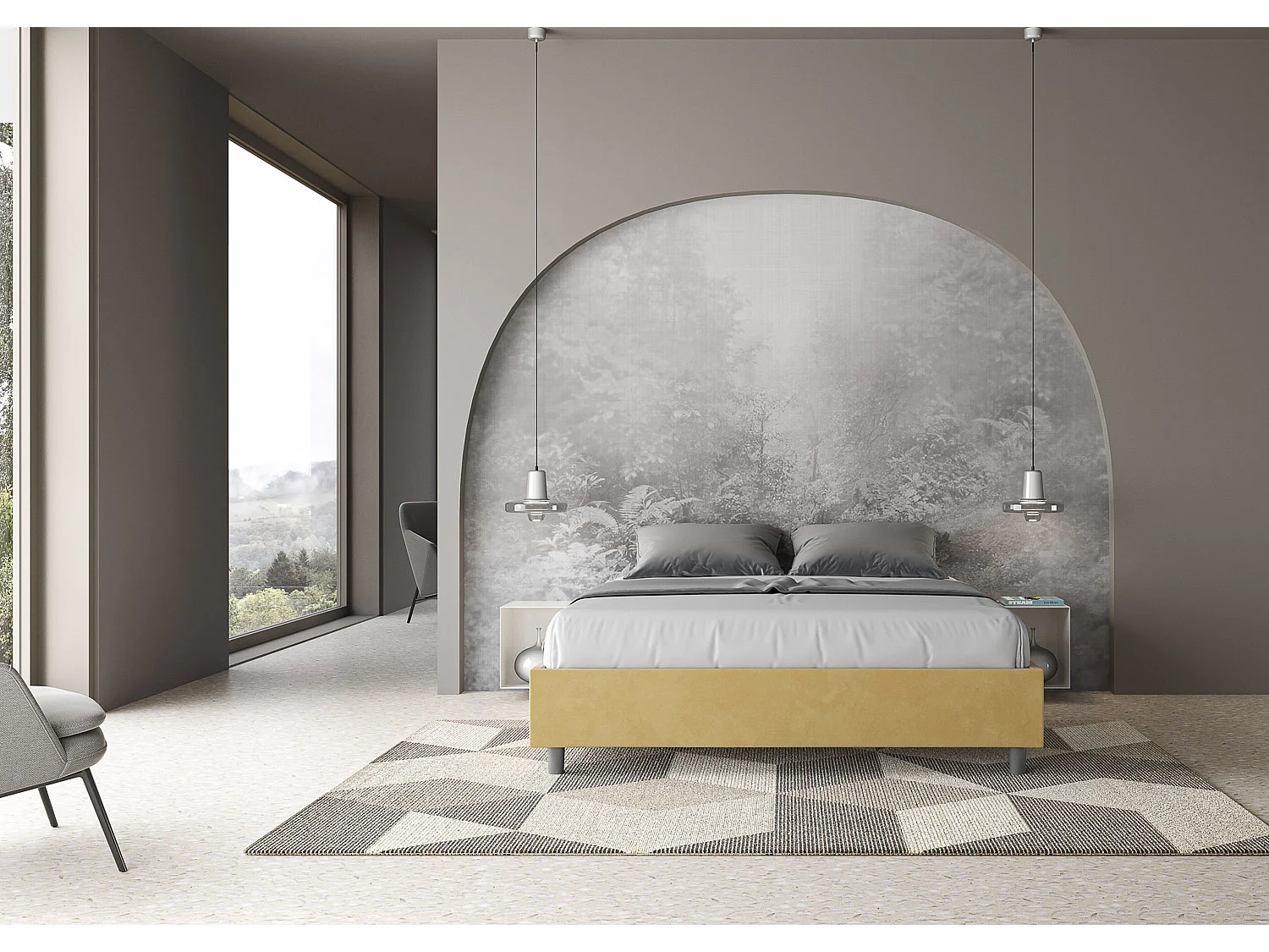 Letto senza rete imbottito 160x190 microfibra ocra Azelia