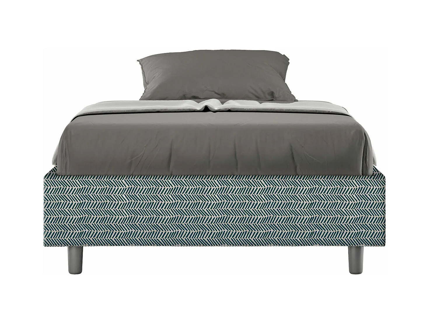 Cadre de lit 1 place et demi avec sommier rembourré 120x190 tissu Aragona 8 bleu Azelia