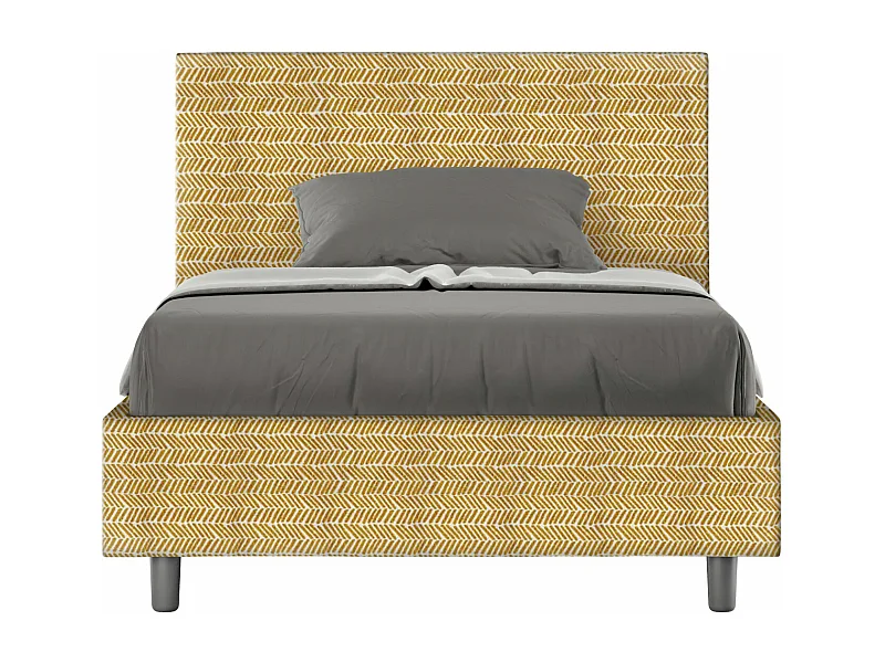 Lit 1 place et demi avec sommier rembourré 120x190 tissu Aragona 3 jaune Adele