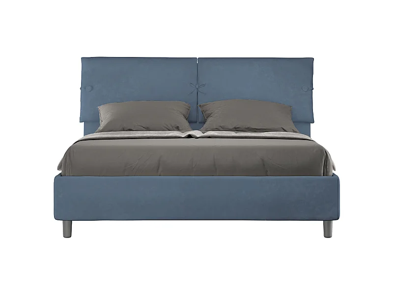 Cama con somier acolchado de microfibra azul 160x200