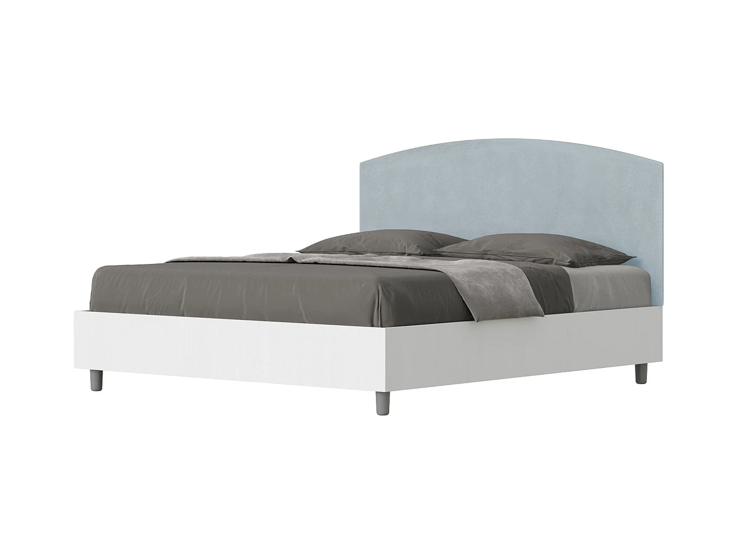 Lit avec sommier 160x200 structure frêne blanc tête de lit microfibre bleu clair Antilia