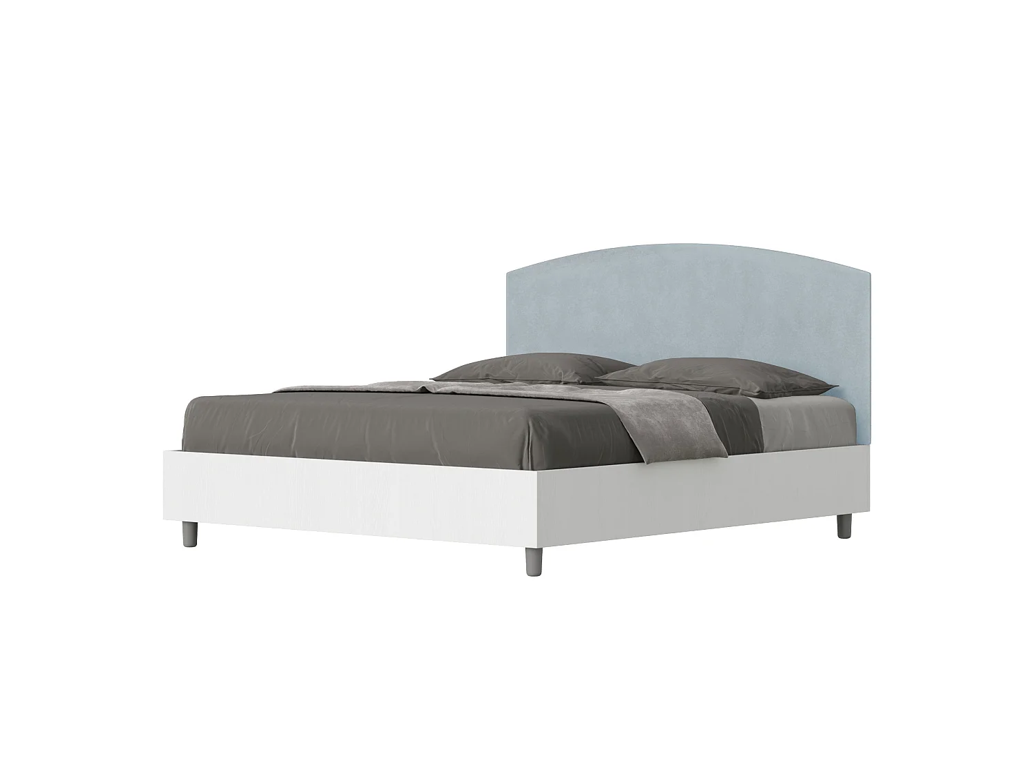 Lit avec sommier 160x200 structure frêne blanc tête de lit microfibre bleu clair Antilia