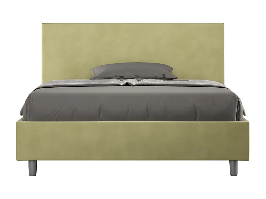 Lit double sans sommier rembourré 140x210 microfibre vert Adele