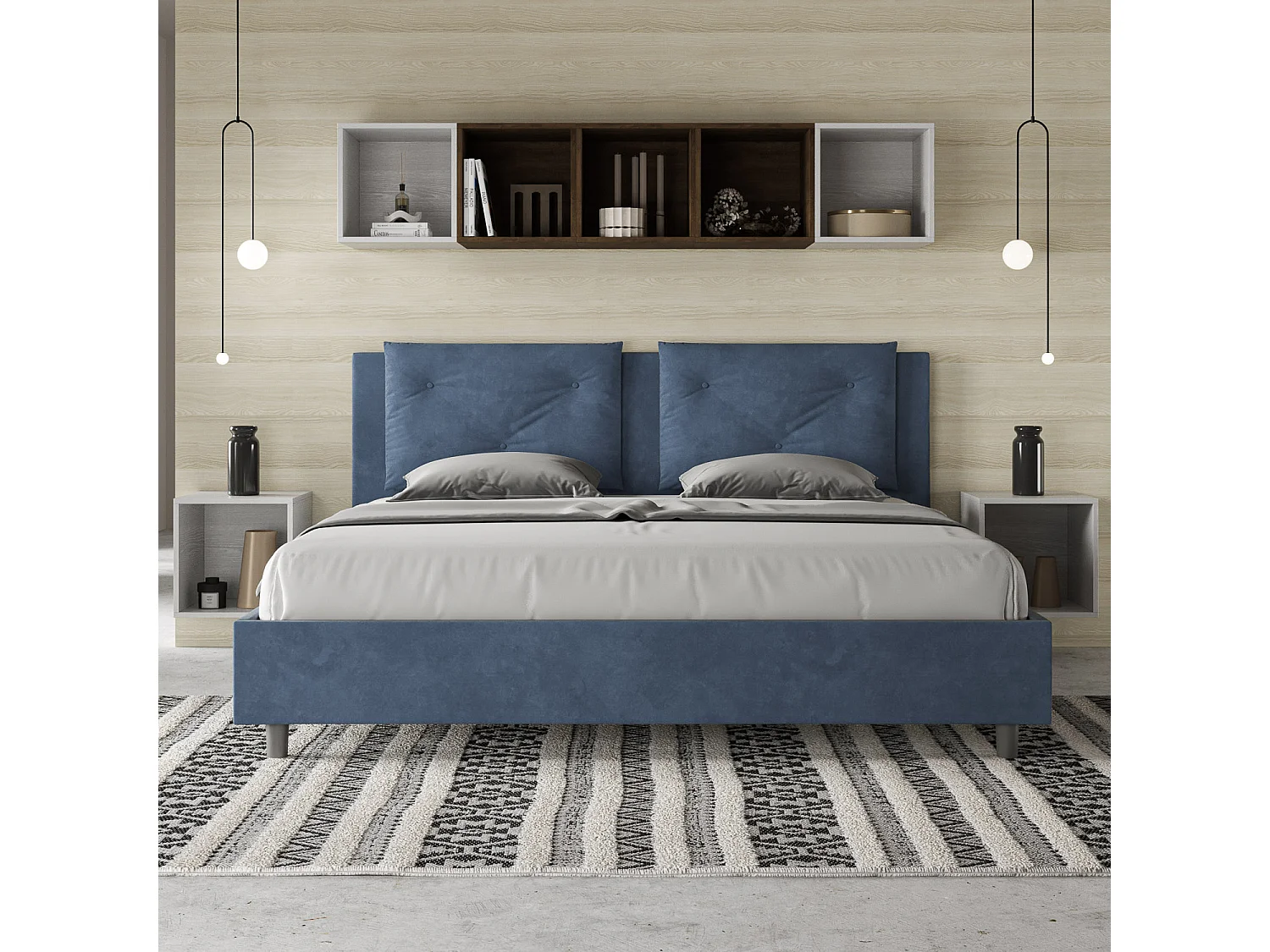 Gepolstertes Bett mit Lattenrost 200x210 mit Mikrofaserbezug Blau Appia