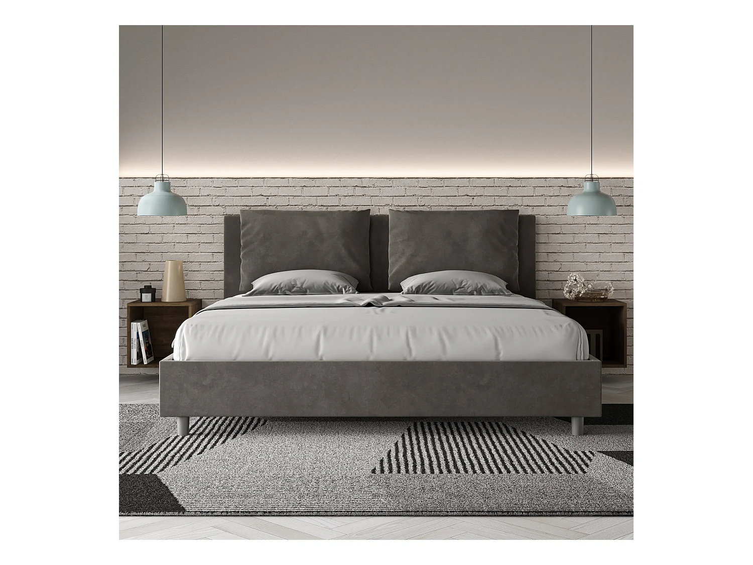 Antea grijs microvezel gestoffeerd bed zonder lattenbodem 180x210