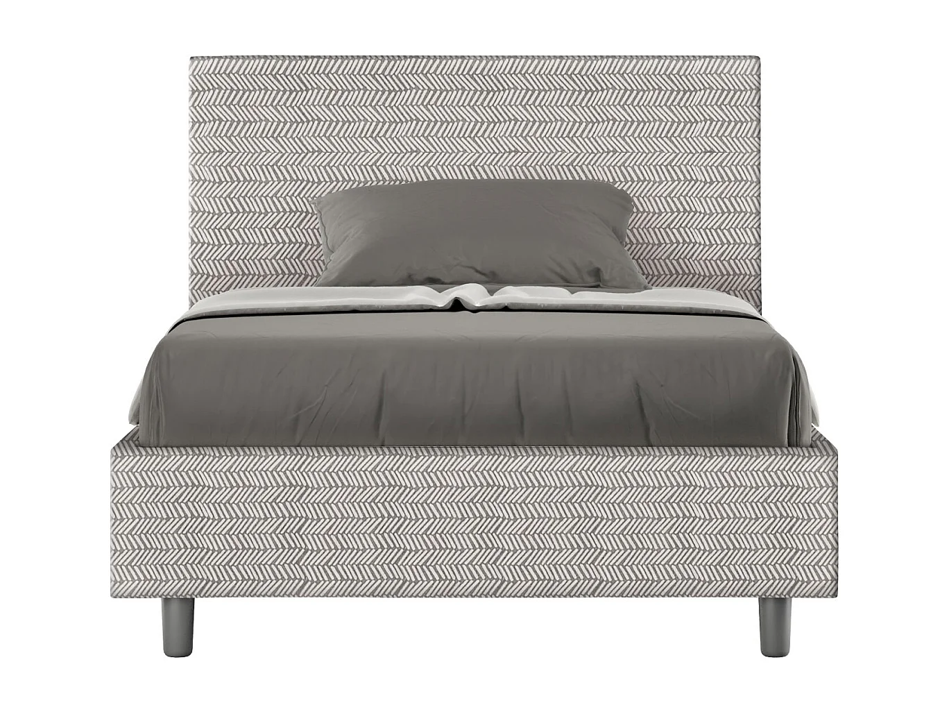 Lit 1 place et demi sans sommier rembourré 120x210 tissu Aragona 1 blanc Adele