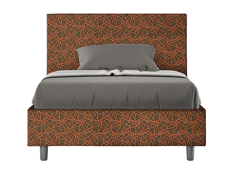 Lit 1 place et demi avec sommier rembourré 120x190 tissu Era 4 orange Adele