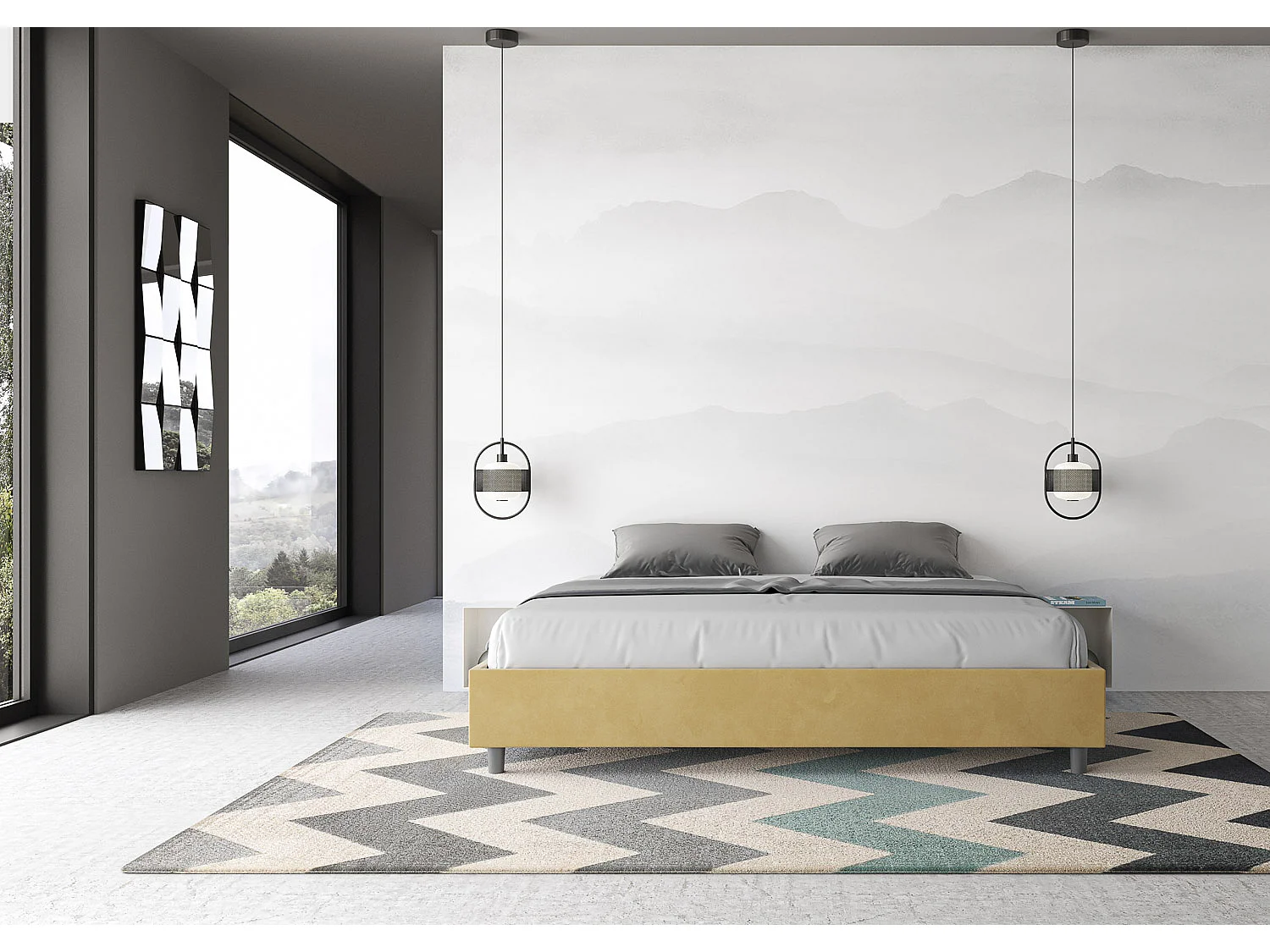 Cama sommier sin somier acolchado 200x210 Azelia microfibra ocre