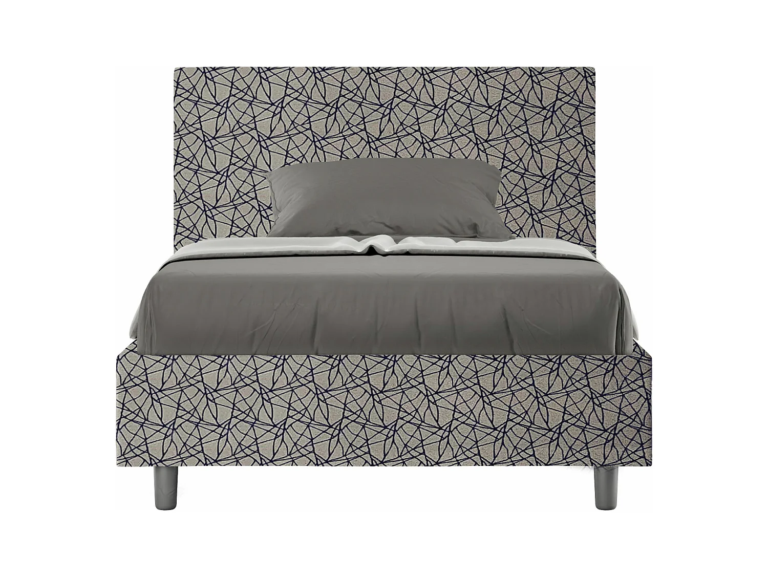 Lit 1 place et demi sans sommier rembourré 120x190 tissu Era 9 bleu Adele