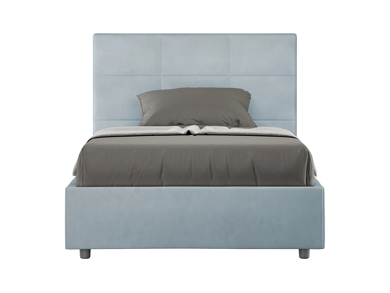 Lit 1 place et demi sans sommier rembourré 120x190 microfibre bleu clair Mika