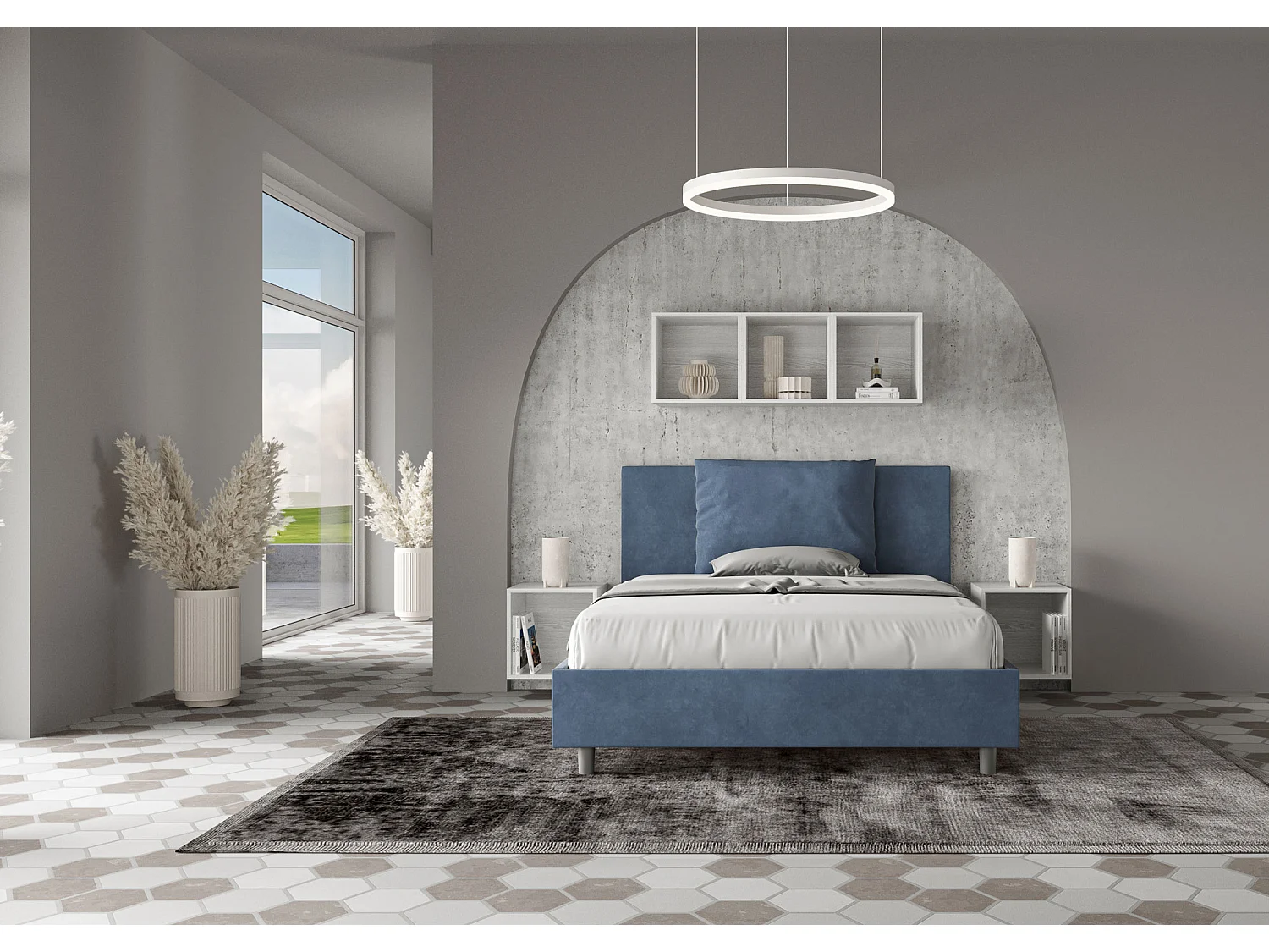 Gestoffeerd Bed 140x190 zonder lattenbodem microvezel blauw Antea