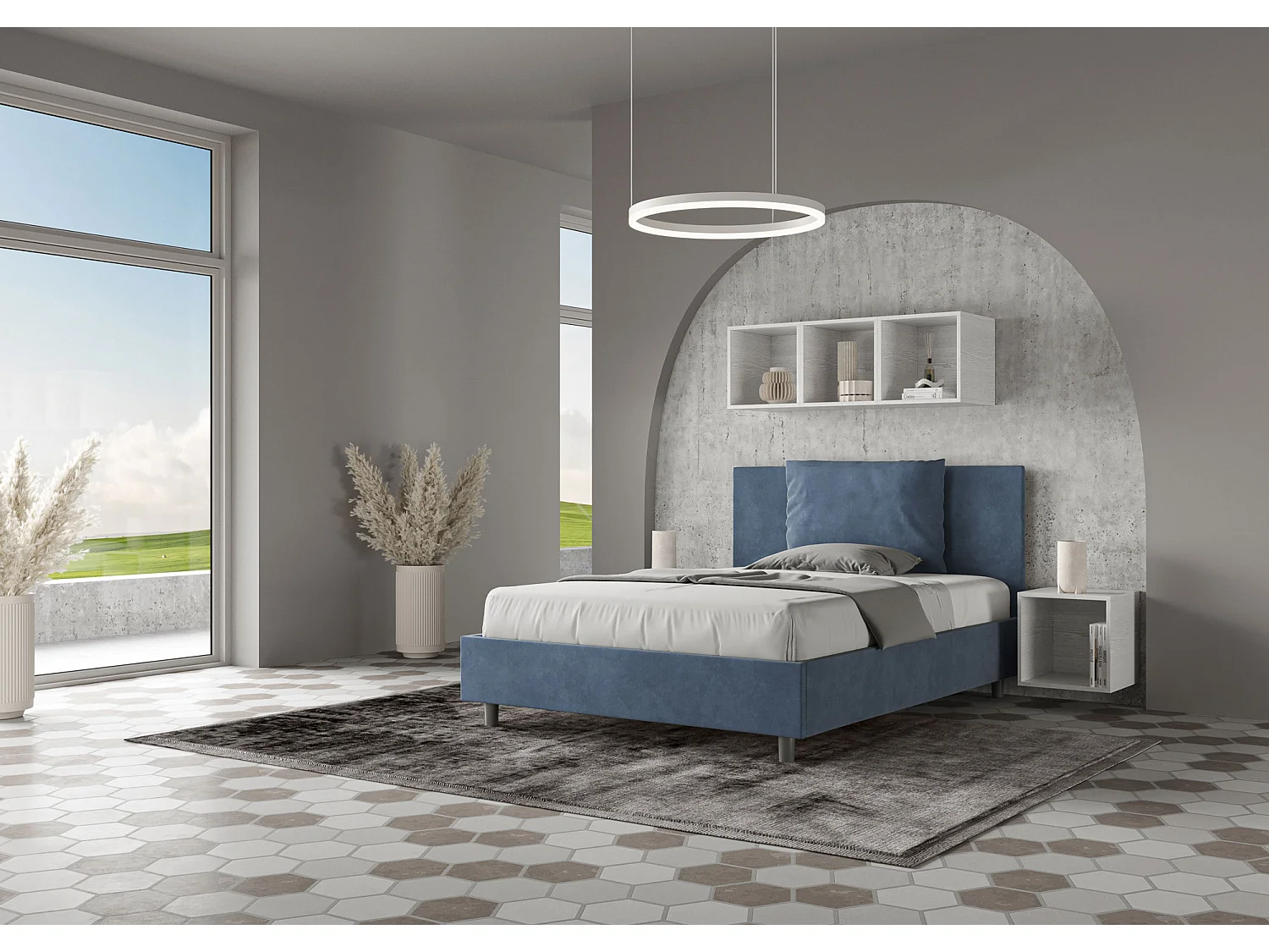 Gestoffeerd Bed 140x190 zonder lattenbodem microvezel blauw Antea