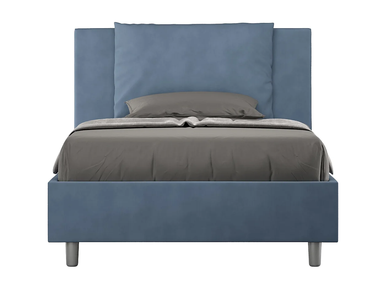 Gepolstertes Bett mit Lattenrost 120x190 mit Mikrofaserbezug Blau Antea
