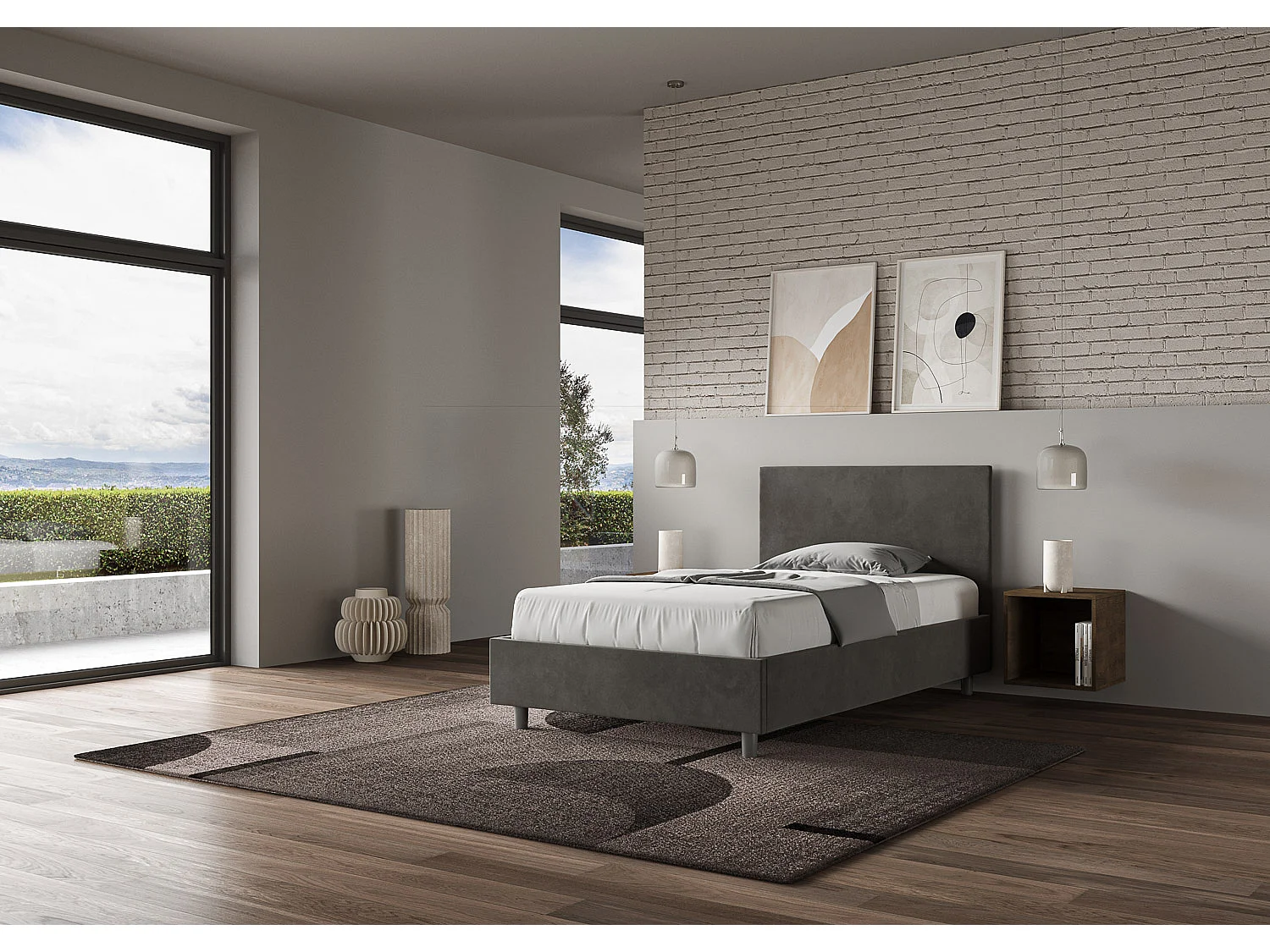 Letto una piazza e mezza senza rete imbottito 120x190 microfibra grigio Adele