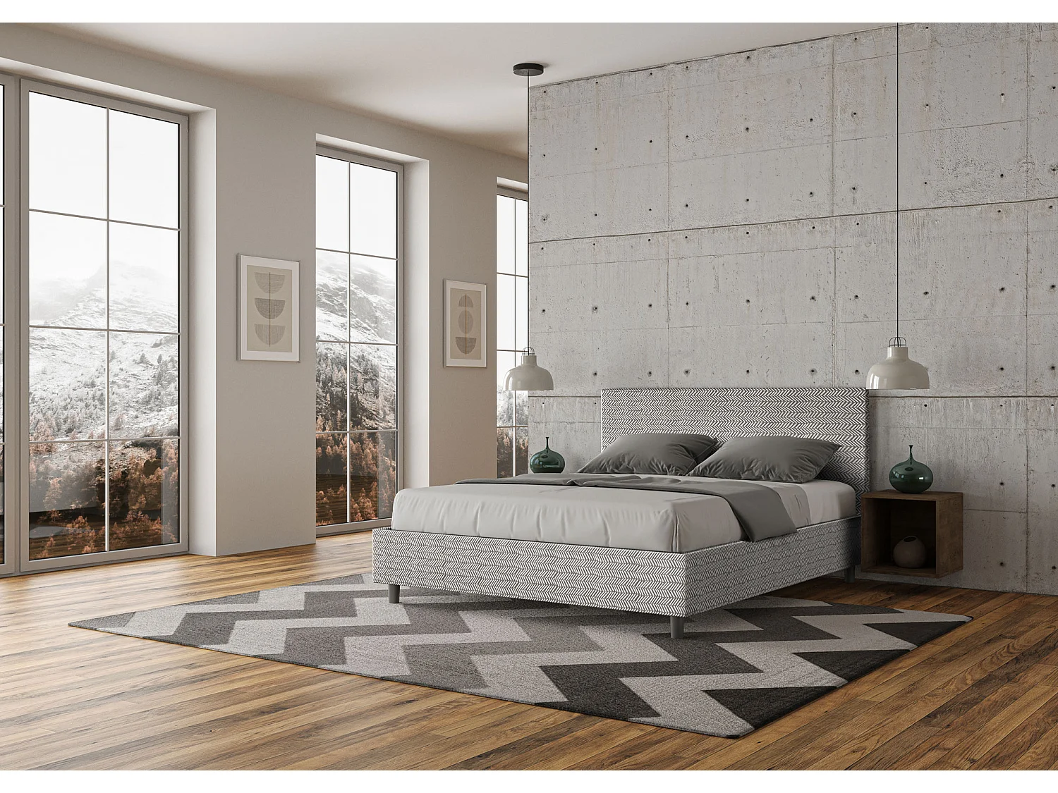 Letto con rete imbottito 160x200 tessuto Aragona 1 bianco Adele