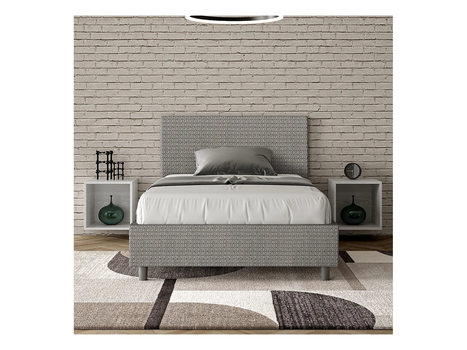 Lit 1 place et demi sans sommier rembourré 120x190 tissu Labirinto 2 gris Adele