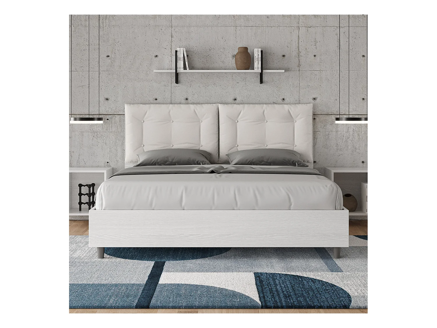 Egos Annalisa bed met 160x200 basis en witte imitatieleren kussens