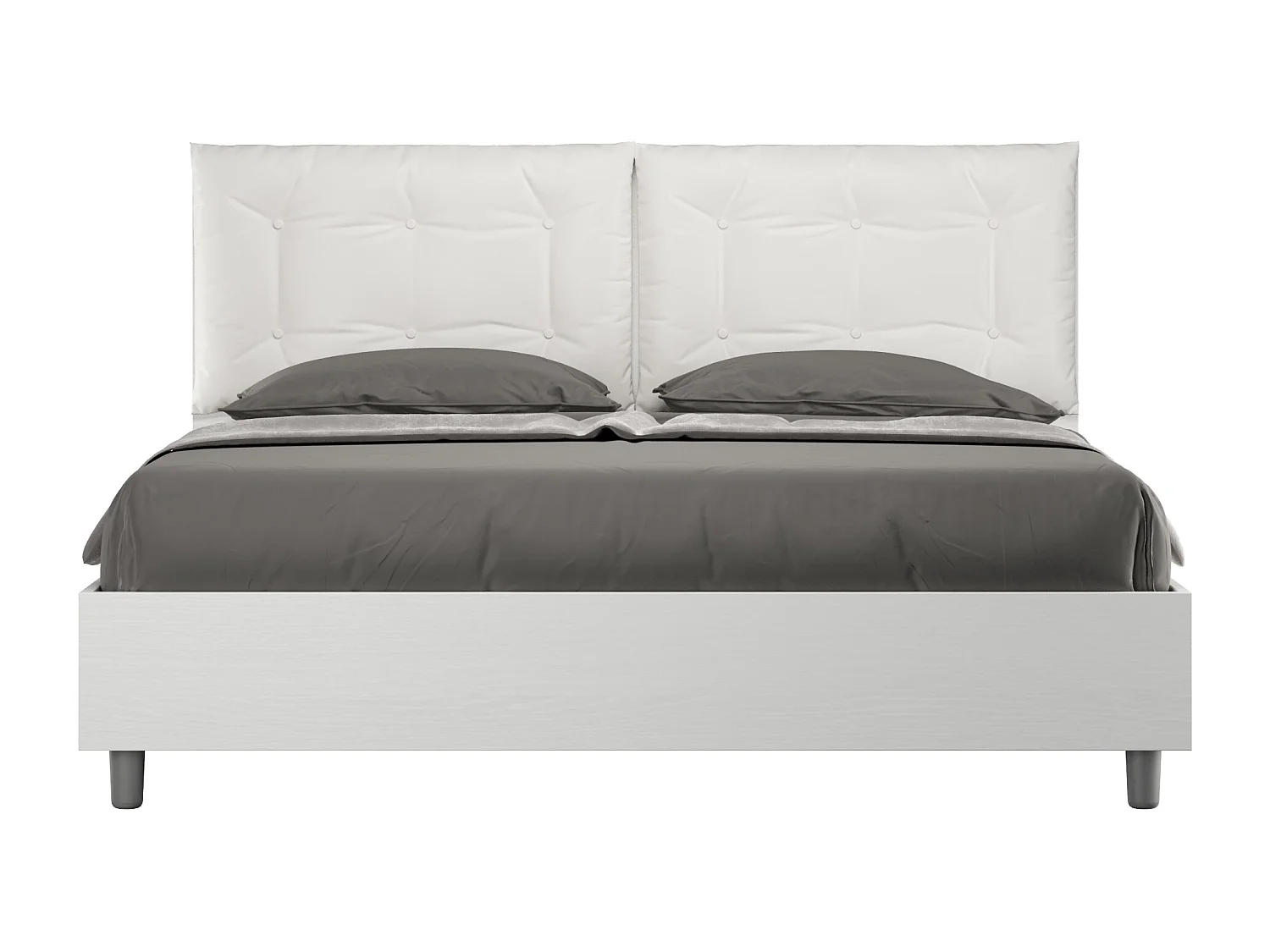 Lit queen size avec sommier 160x200 frêne blanc coussins similicuir blanc Egos Annalisa