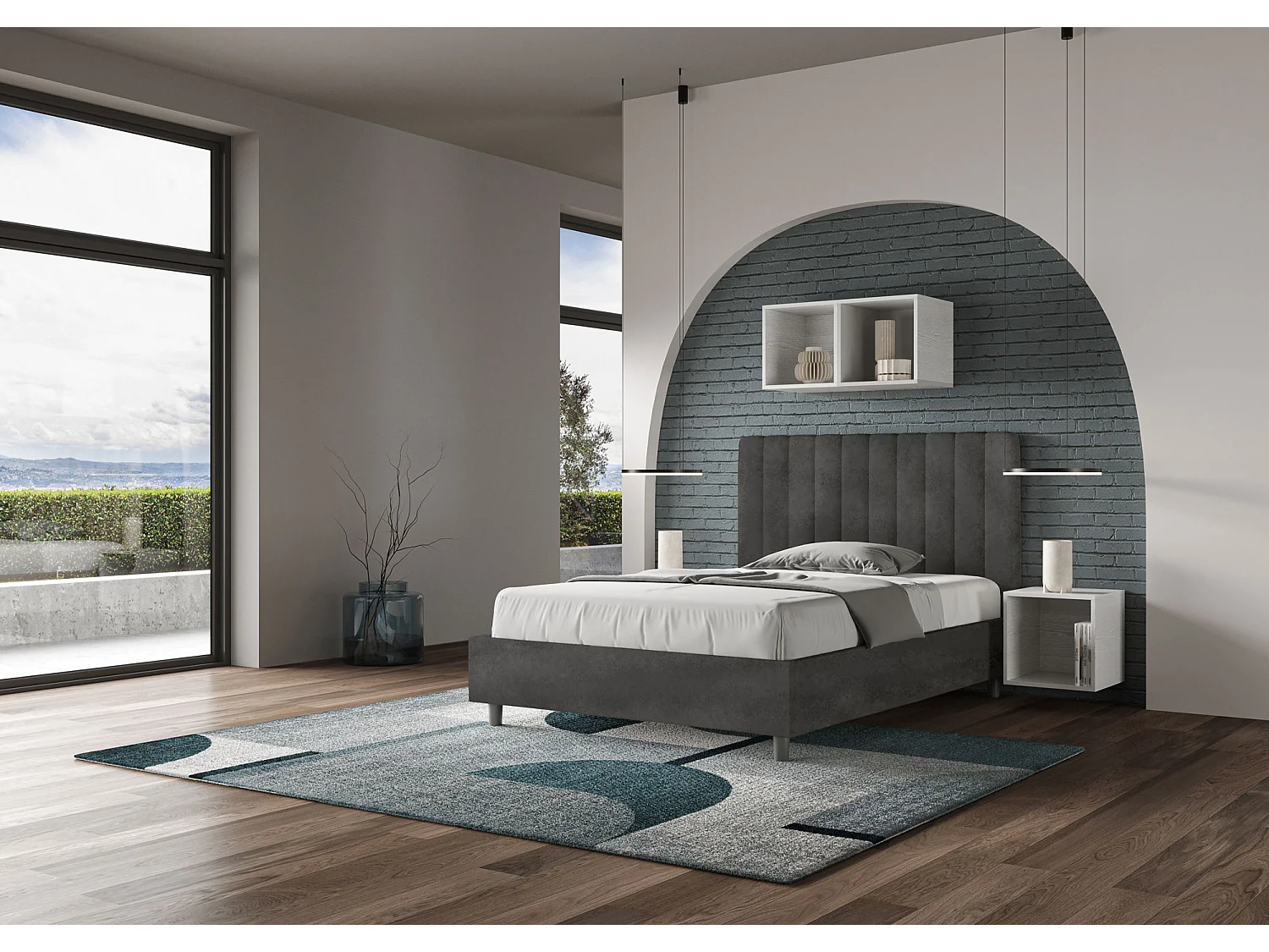 Cama Agueda microfibra gris con somier acolchado 120x200
