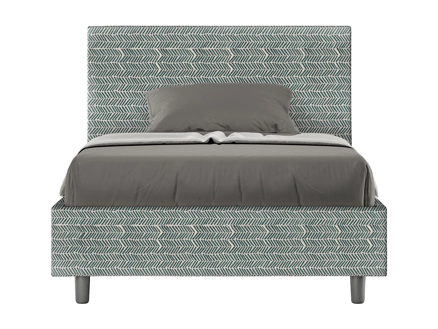 Lit 1 place et demi avec sommier rembourré 120x210 tissu Aragona 7 bleu clair Adele
