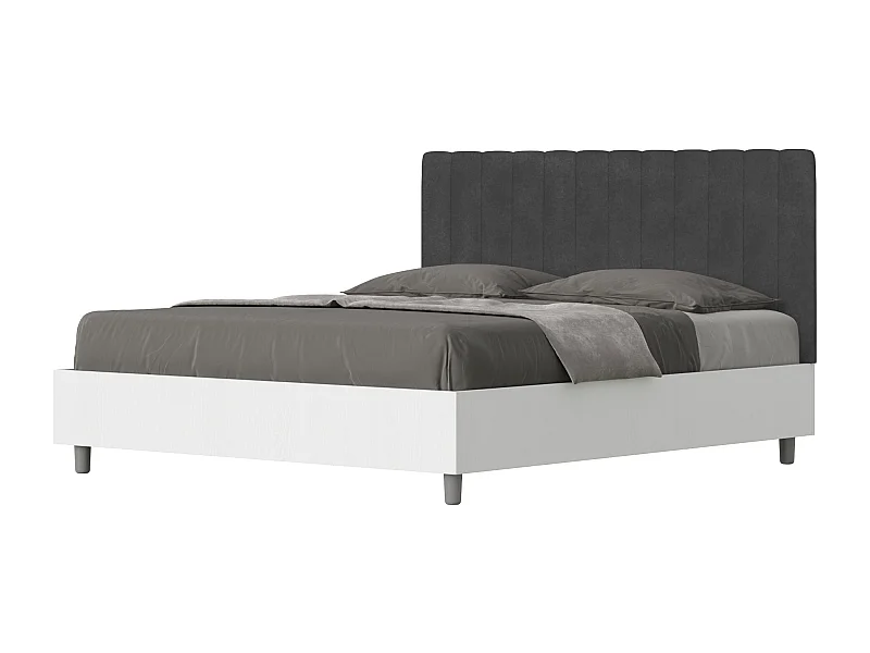 Cama de casal queen size con estrado 160x190 estrutura cinza branca cabeceira microfibra cinza Kaia