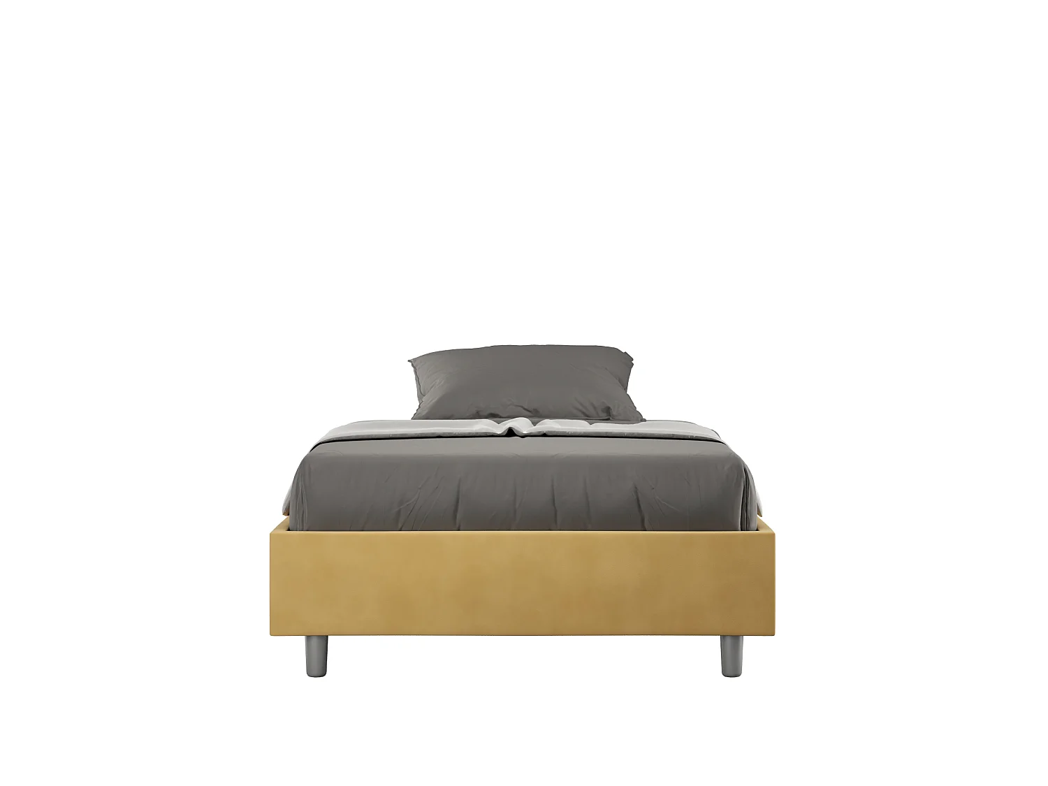 Cadre de lit 1 place et demi avec sommier rembourré 120x190 microfibre ocre Azelia