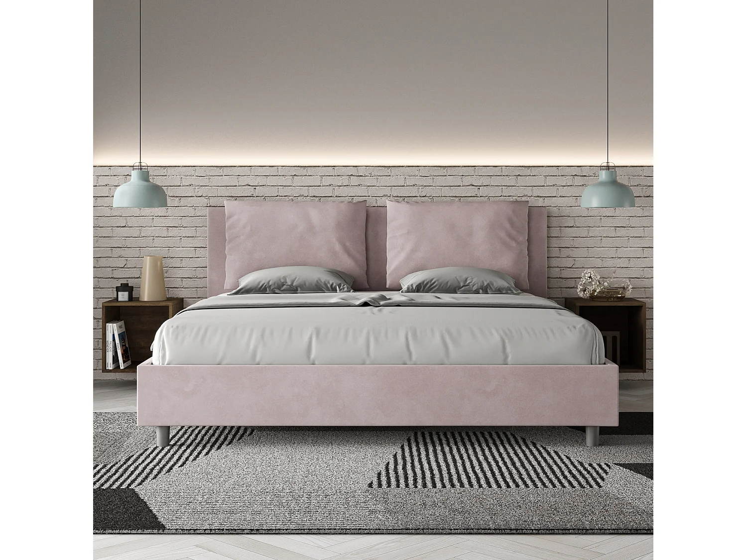 Lit avec sommier rembourré 180x210 microfibre lilas Antea