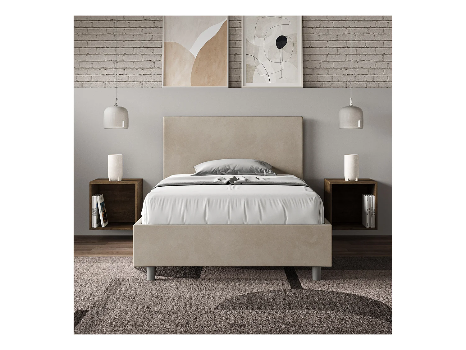 Adele bed met gewatteerde bodem 120x200 in zandkleurige microvezel