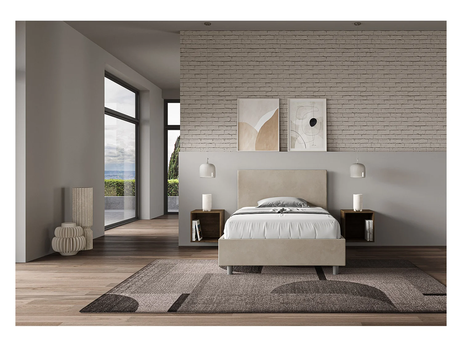 Adele bed met gewatteerde bodem 120x200 in zandkleurige microvezel