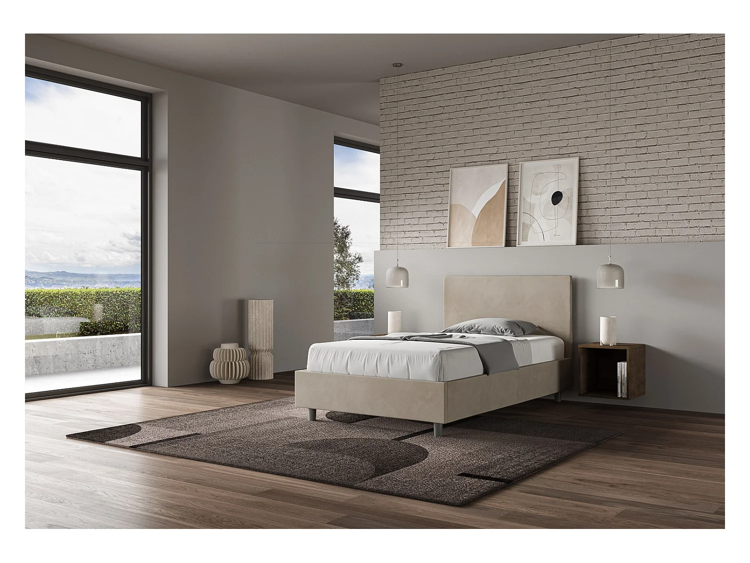 Adele bed met gewatteerde bodem 120x200 in zandkleurige microvezel