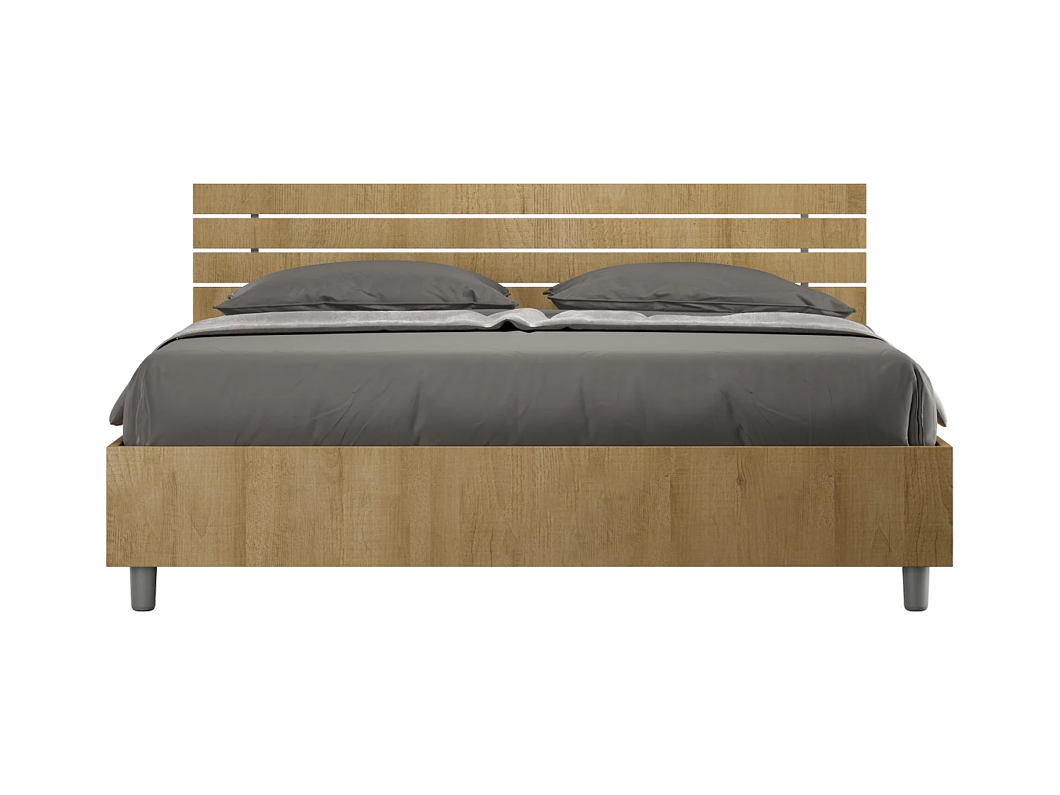 Lit sans sommier 160x200 tête de lit inclinée avec des lames chêne nature Ankel