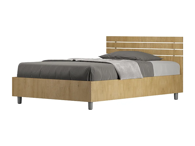 Bett ohne Lattenrost 120x200 mit geradem Kopfteil und Lattenrost aus Ankel-Eiche