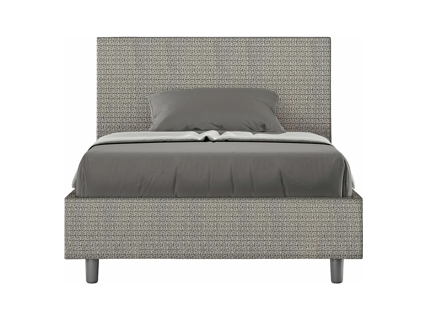 Lit 1 place et demi avec sommier rembourré 120x190 tissu Labirinto 2 gris Adele