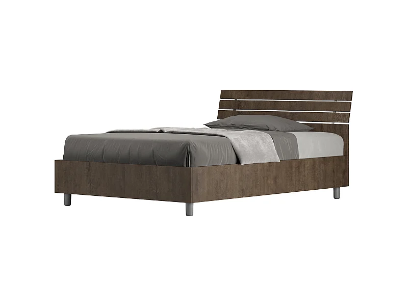 Lit 1 place et demi sans sommier 120x200 tête de lit inclinée avec des lames noyer Ankel