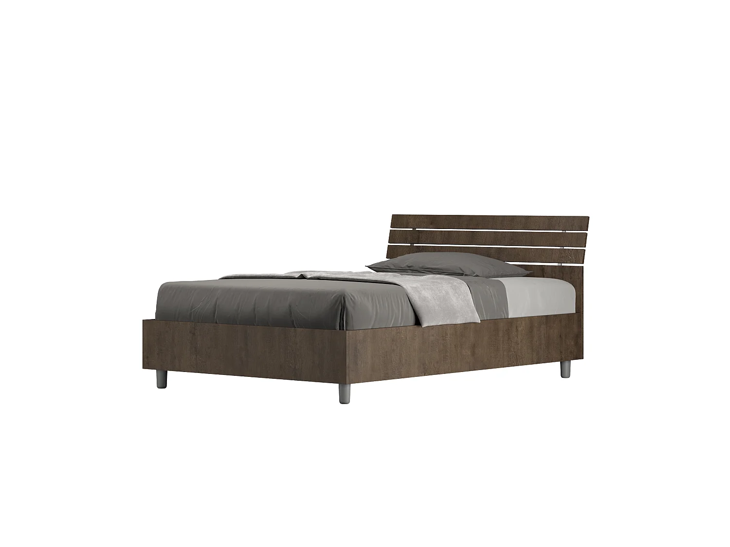 Lit 1 place et demi sans sommier 120x200 tête de lit inclinée avec des lames noyer Ankel