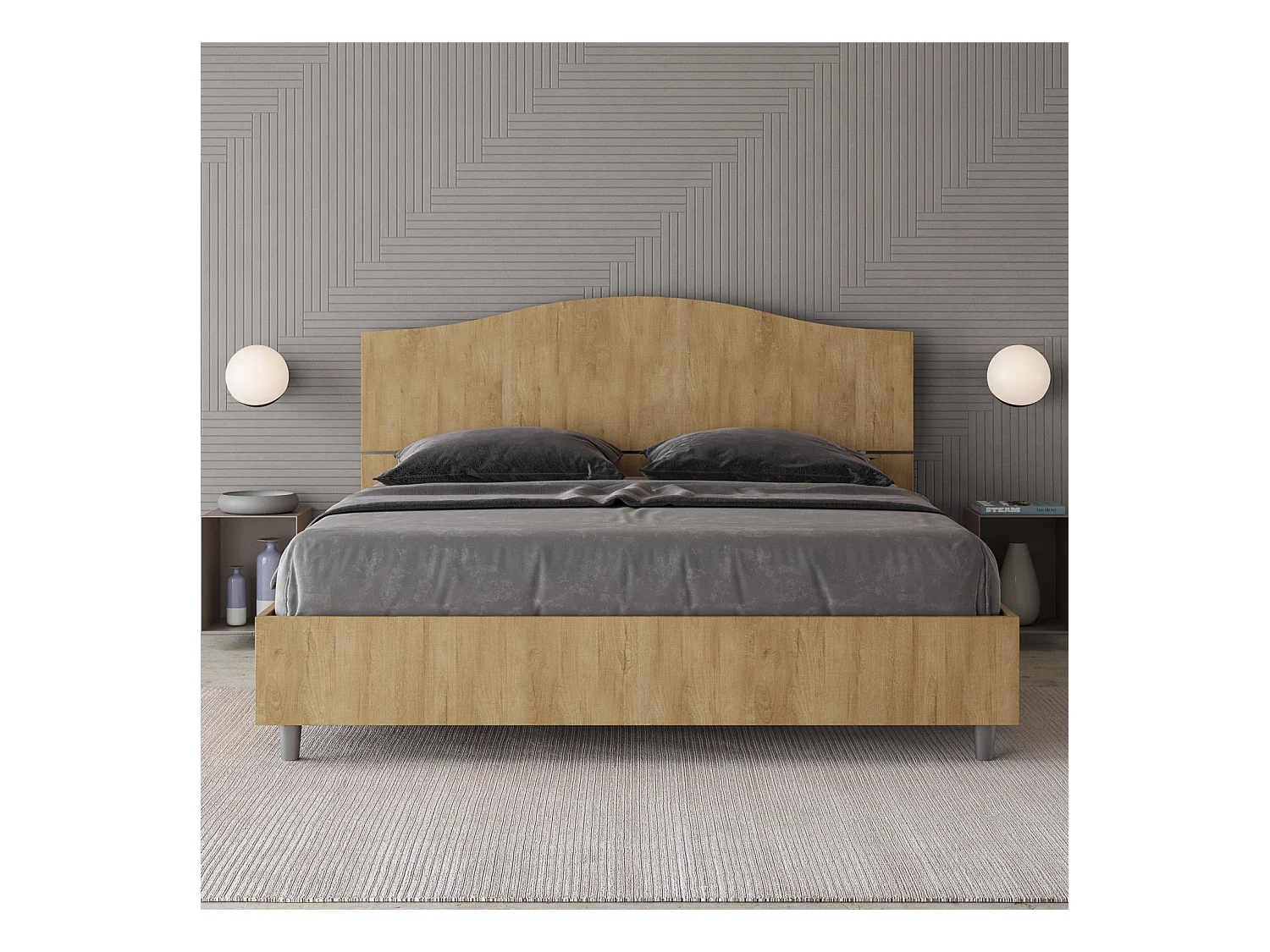 Lit avec sommier 160x200 chêne nature Dores