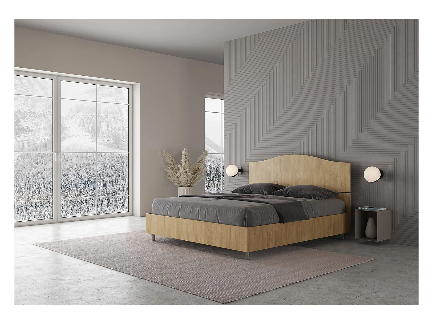 Lit avec sommier 160x200 chêne nature Dores