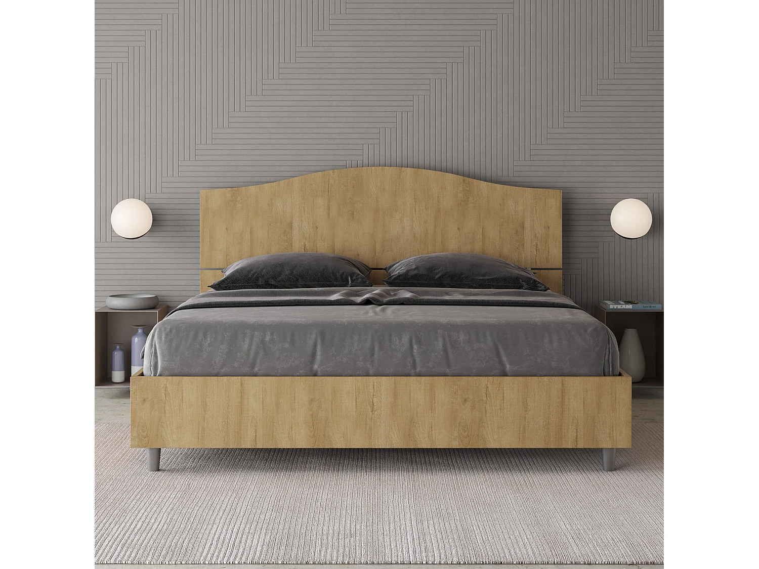 Cama de casal queen size con estrado 160x200 carvalho natural Dores