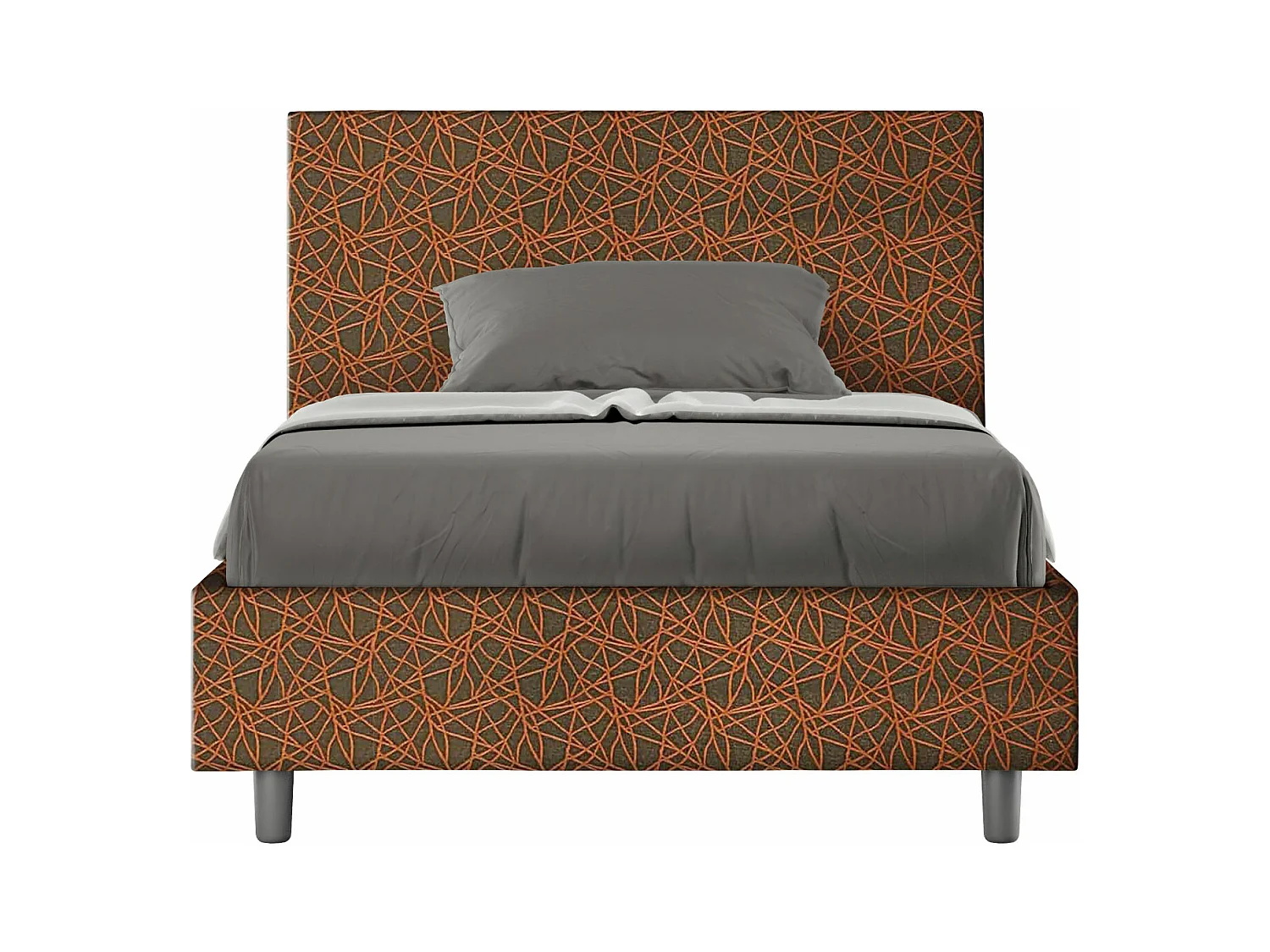 Lit 1 place et demi sans sommier rembourré 120x190 tissu Era 4 orange Adele