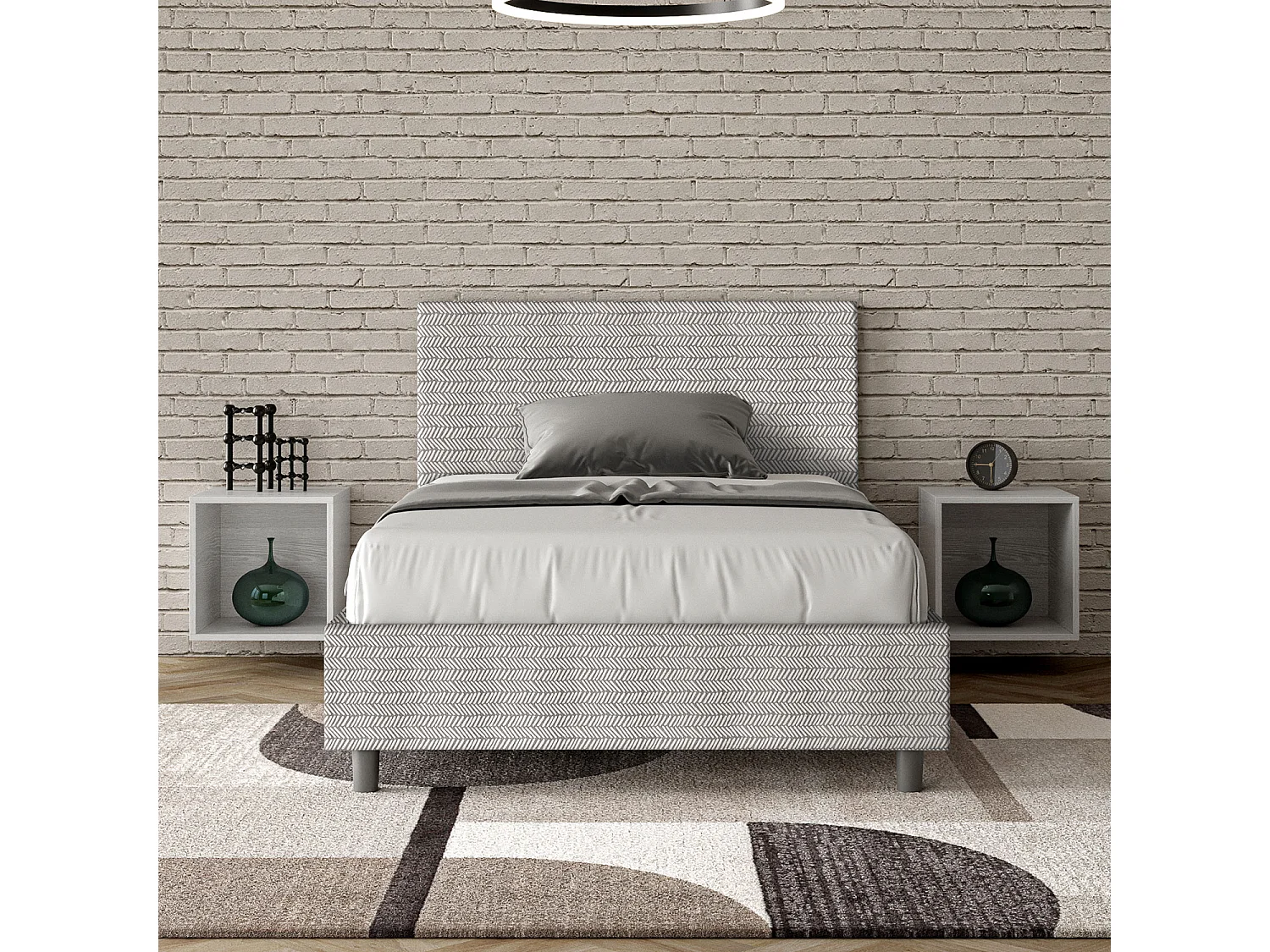 Lit 1 place et demi avec sommier rembourré 120x190 tissu Aragona 1 blanc Adele