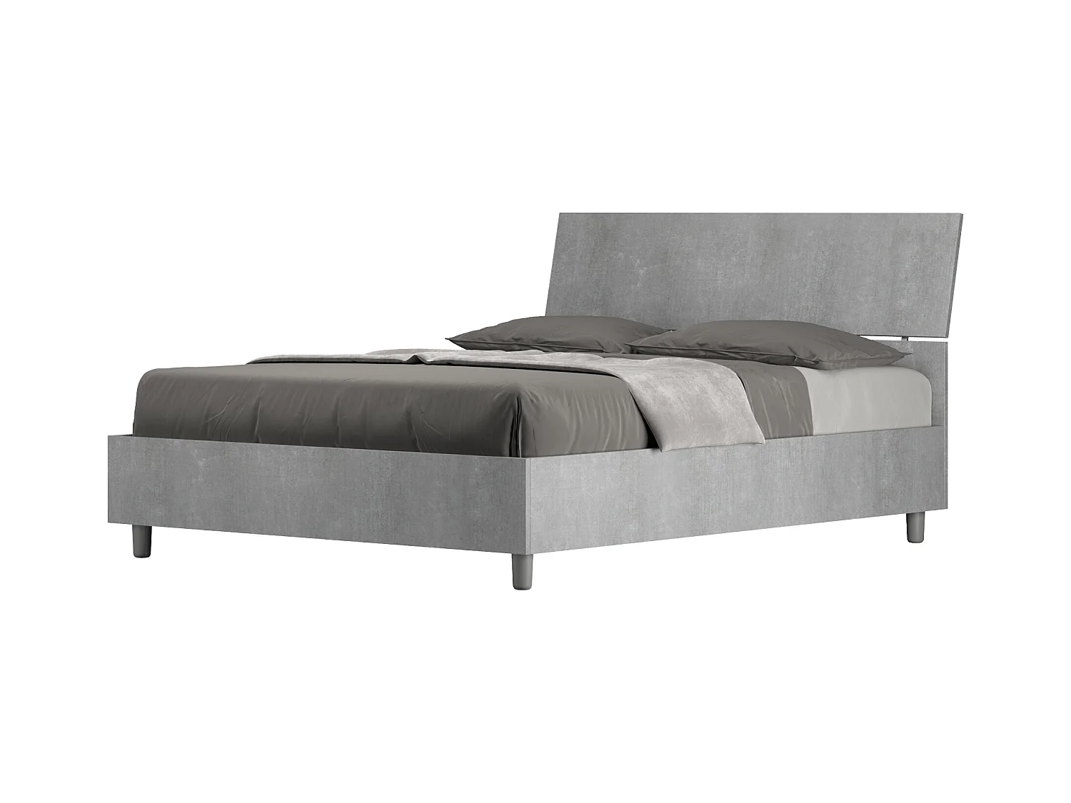 Lit double sans sommier 140x200 tête de lit inclinée gris béton Demas