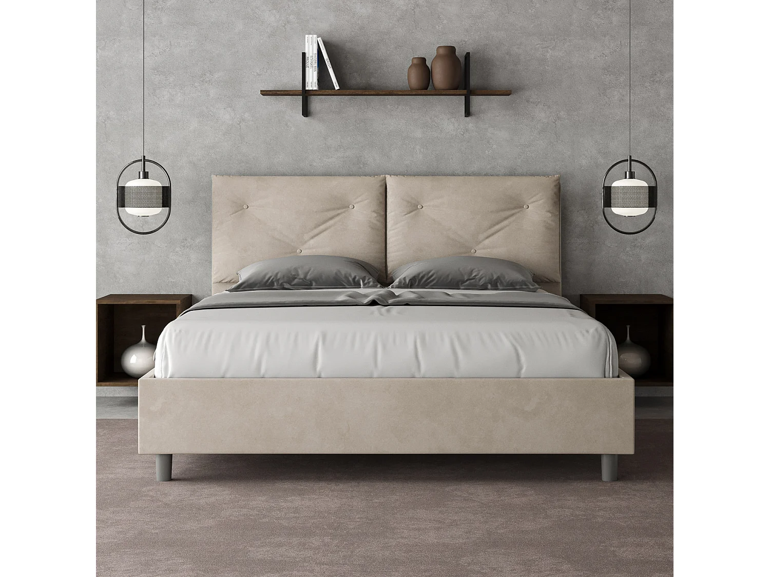 Lit sans sommier rembourré 160x210 microfibre sable Appia