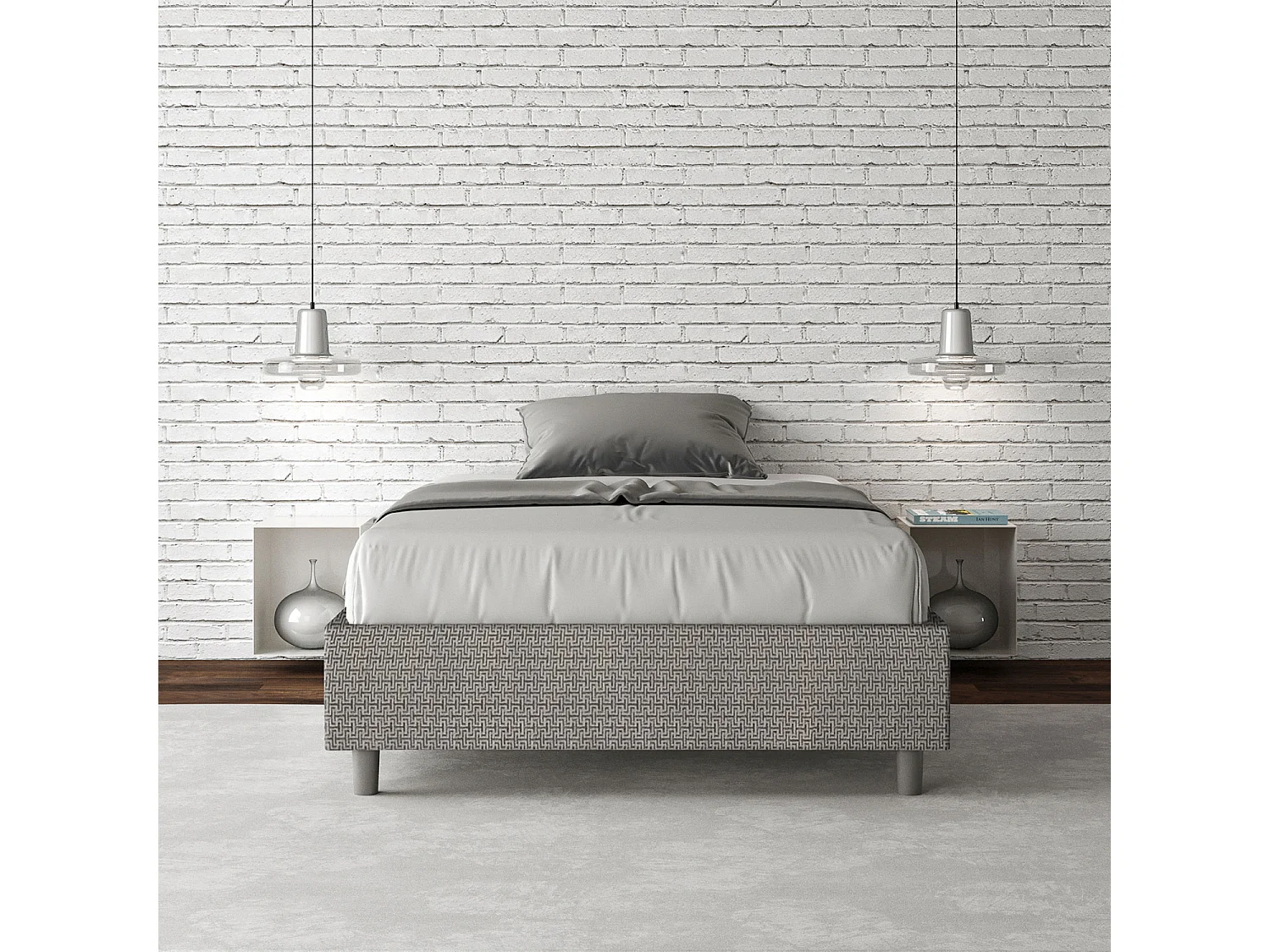 Cadre de lit 1 place et demi sans sommier rembourré 120x200 tissu Labirinto 2 gris Azelia