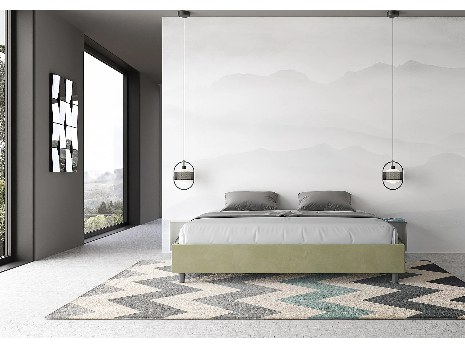 Cama sommier sin somier acolchado 180x190 Azelia té verde microfibra