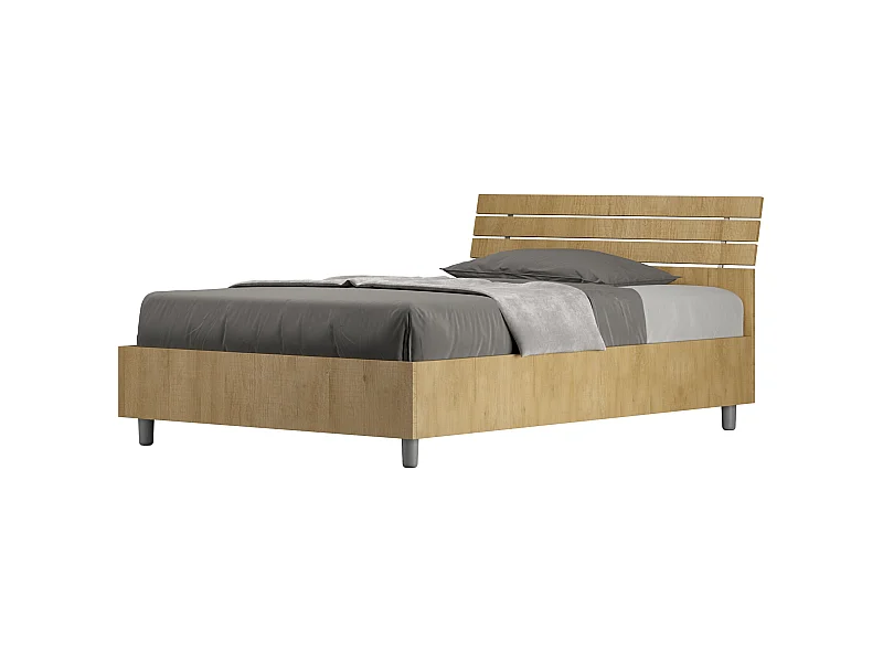 Lit 1 place et demi avec sommier 120x200 tête de lit inclinée avec des lames chêne nature Ankel